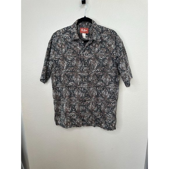 Pau Hana Mens Black Brown Shirt Large‎ short sleeve button up cotton collared - Picture 1 of 6